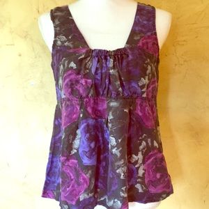 Michael Kors silk rose print sleeveless blouse.